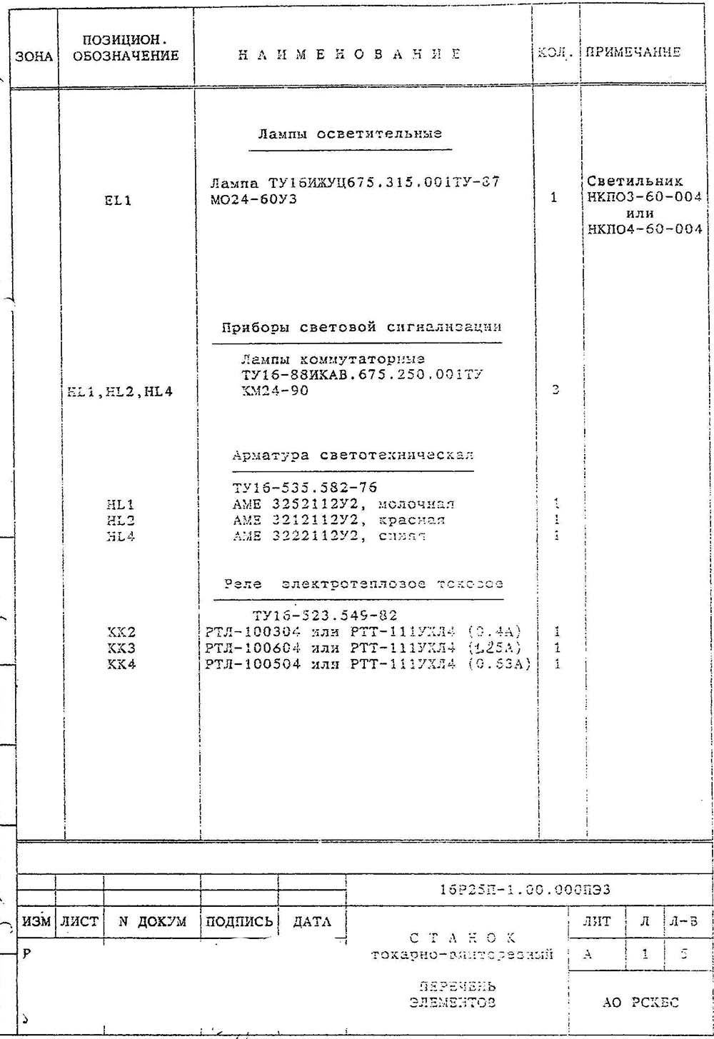 Перелік елементів токарно-гвинторізного верстата 16Р25П
